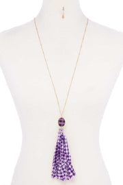 Checkered Pattern Fabric Tassel Necklace - Fashionmj