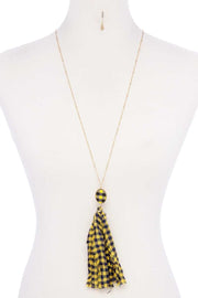 Checkered Pattern Fabric Tassel Necklace - Fashionmj