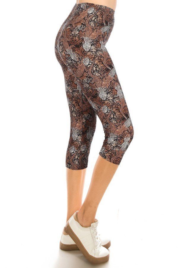 Printed, High Waisted, Capri Leggings With An Elasticized Waist Band - Fashionmj