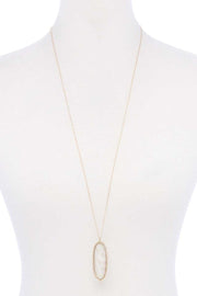 Acetate Oval Metal Edge Pendant Necklace - Fashionmj