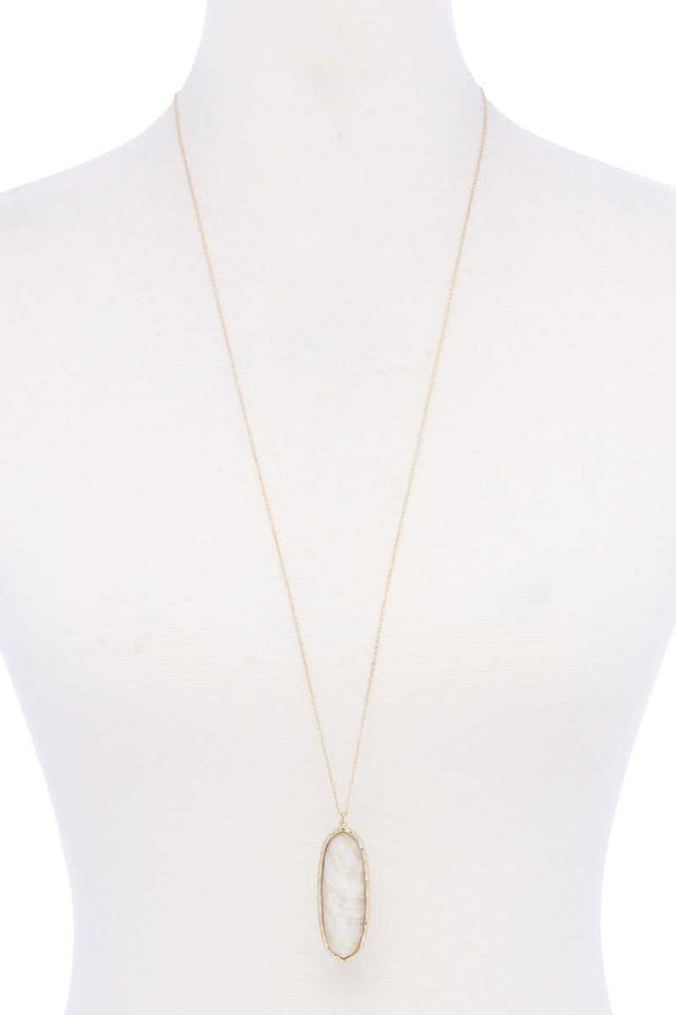 Acetate Oval Metal Edge Pendant Necklace - Fashionmj