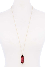 Acetate Oval Metal Edge Pendant Necklace - Fashionmj