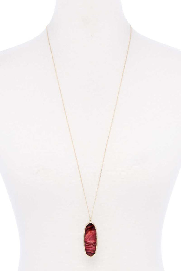 Acetate Oval Metal Edge Pendant Necklace - Fashionmj