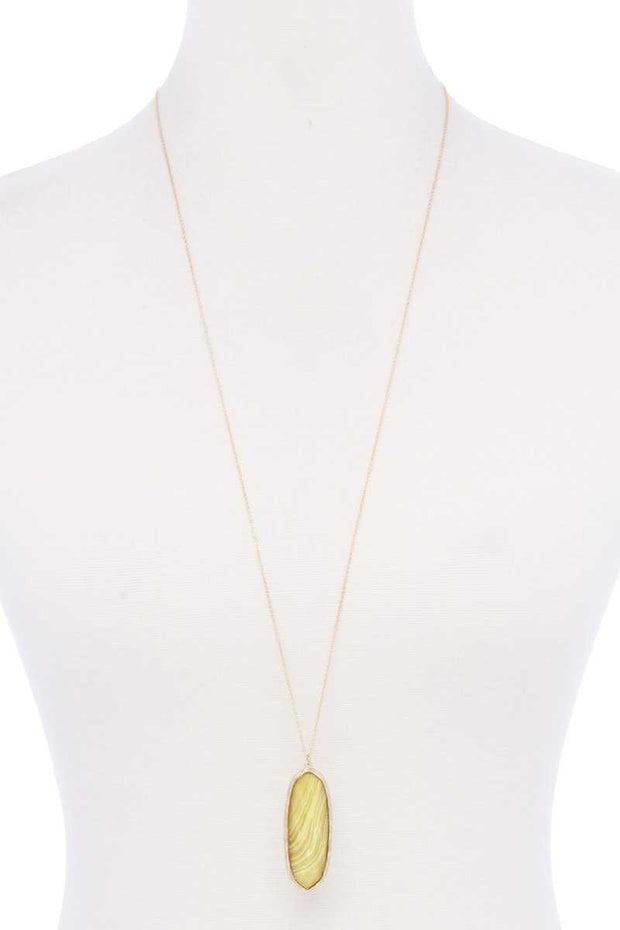 Acetate Oval Metal Edge Pendant Necklace - Fashionmj