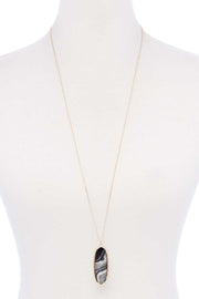 Acetate Oval Metal Edge Pendant Necklace - Fashionmj