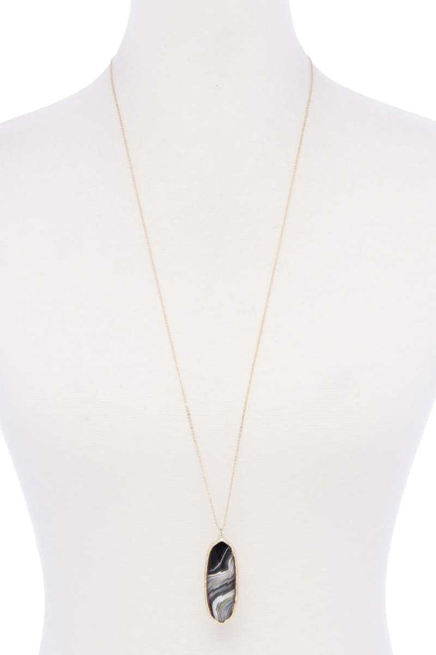 Acetate Oval Metal Edge Pendant Necklace - Fashionmj