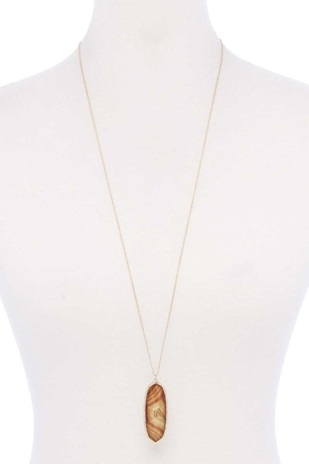 Acetate Oval Metal Edge Pendant Necklace - Fashionmj