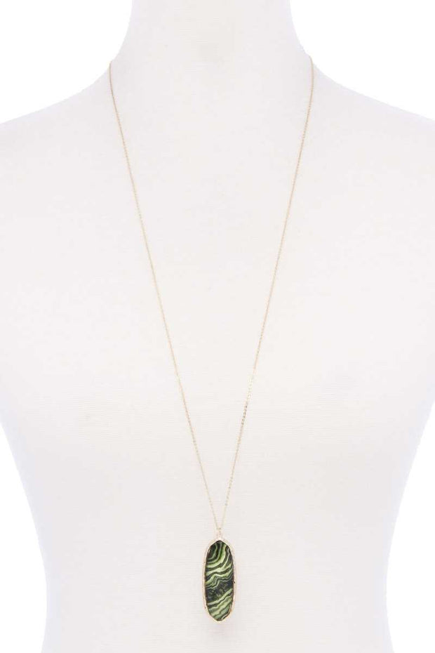 Acetate Oval Metal Edge Pendant Necklace - Fashionmj