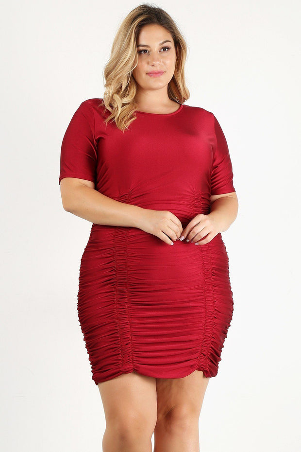 Plus Size Solid Bodycon Mini Dress - Fashionmj