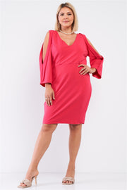 Plus Coral Pink Plunging V-neck Long Slit Sleeve Detail Mini Dress - Fashionmj