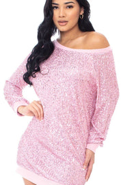 Sequin Wide Neck Boxy Mini Dress - Fashionmj