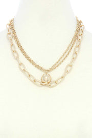 Metal Ball Oval Link Layered Necklace - Fashionmj