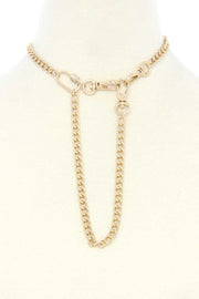 Oval Charm Curb Link Metal Necklace - Fashionmj