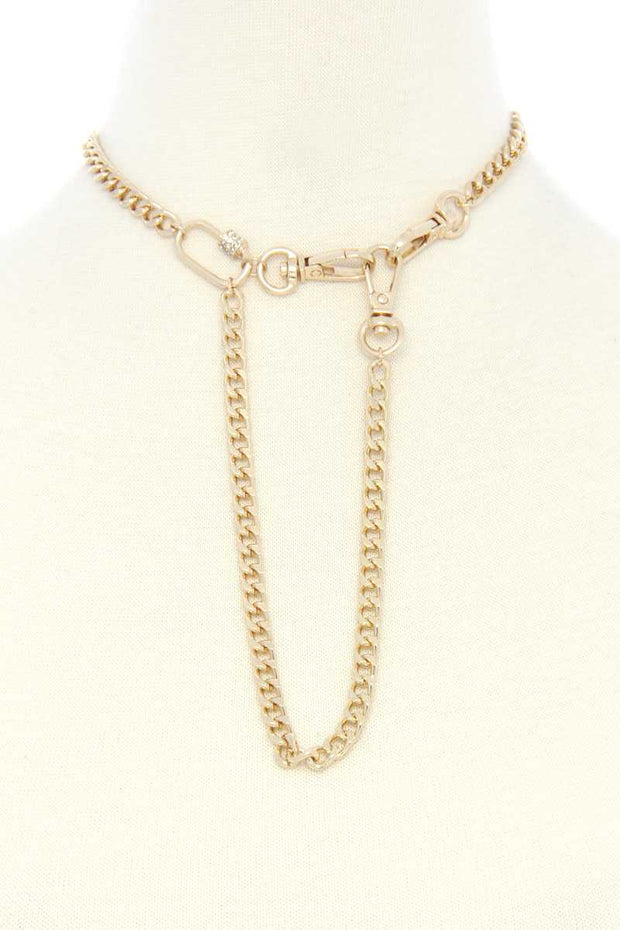 Oval Charm Curb Link Metal Necklace - Fashionmj