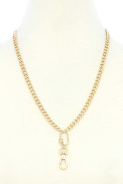 Oval Charm Curb Link Metal Necklace - Fashionmj