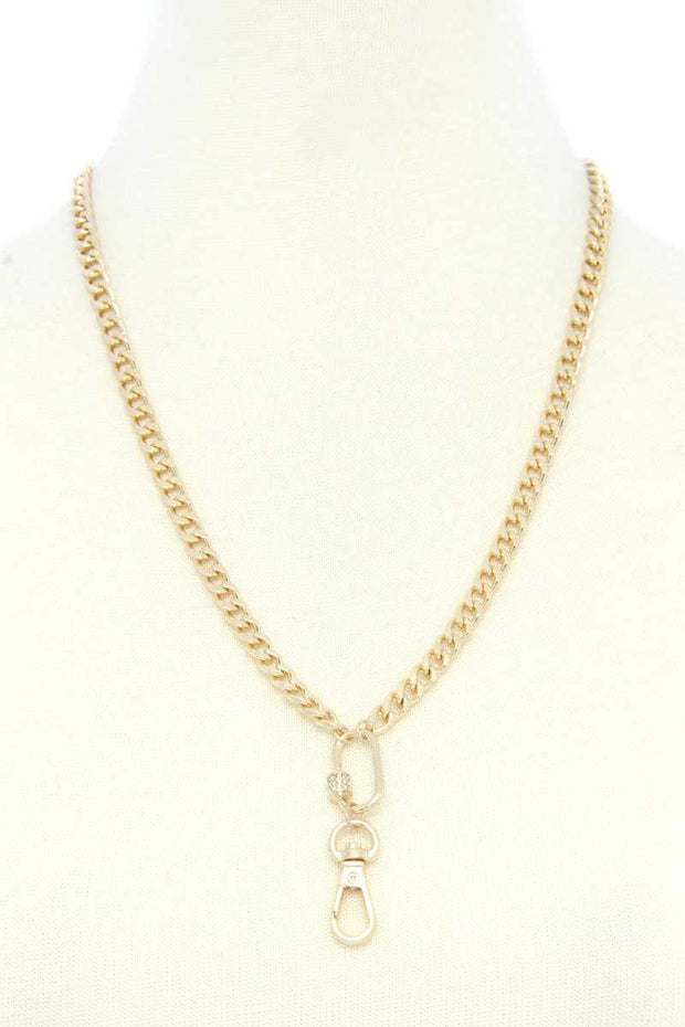 Oval Charm Curb Link Metal Necklace - Fashionmj