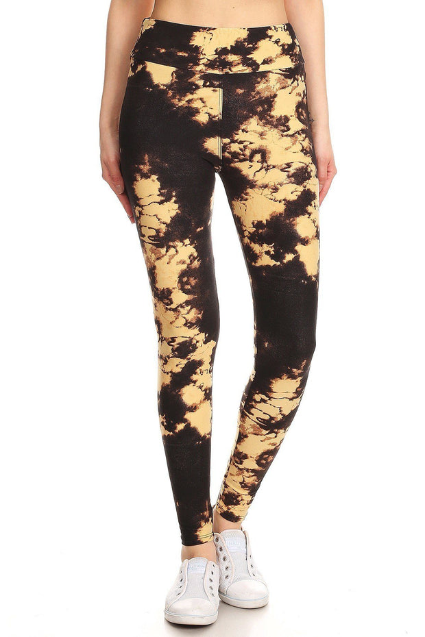 Yoga Style Banded Lined Tie Dye Print, Full Length Leggings In A Slim Fitting Style With A Banded High Waist. - Fashionmj