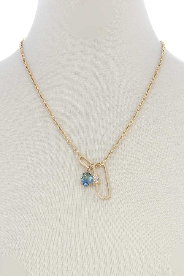 Oval Shape Rhinestone Charm Necklace - Fashionmj