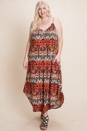 Plus Size Tie Dye Ombre Damask Print Anna Print Cami Maxi Dress - Fashionmj