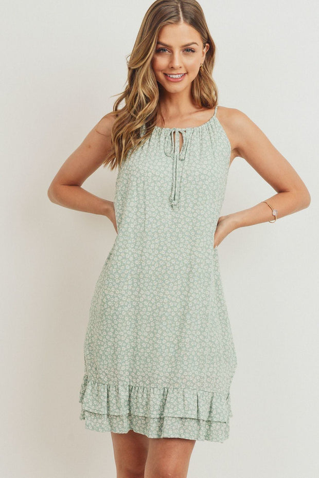 Ruffled Floral Sleeveless Dress - Fashionmj