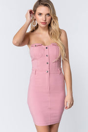 Strapless Button Down Mini Dress - Fashionmj