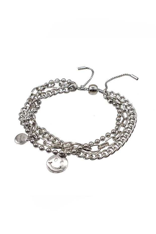 Metal Layered Smile Charm Bracelet - Fashionmj