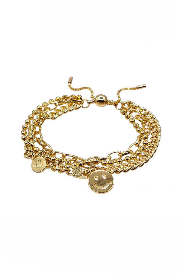 Metal Layered Smile Charm Bracelet - Fashionmj