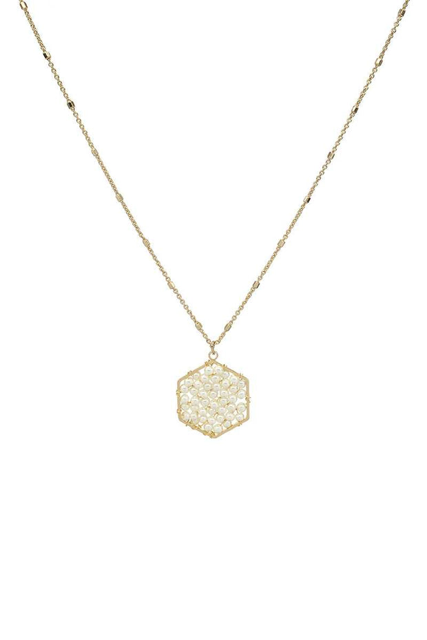 Fashion Pearl Wraps Hexagon Pendant Necklace - Fashionmj