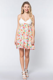 V-neck Open Back Floral Mini Dress - Fashionmj