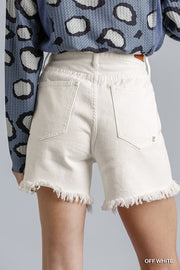 High Rise Denim Shorts With Raw Hem - Fashionmj