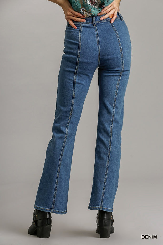 Panel Straight Cut Denim Jeans With Pockets - Fashionmj