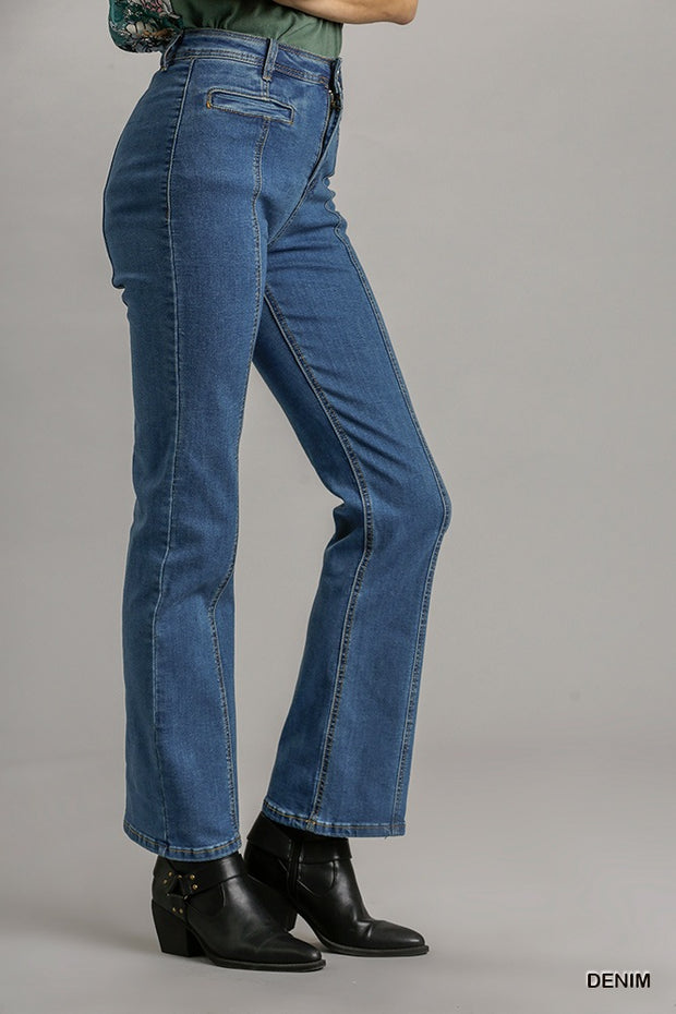 Panel Straight Cut Denim Jeans With Pockets - Fashionmj