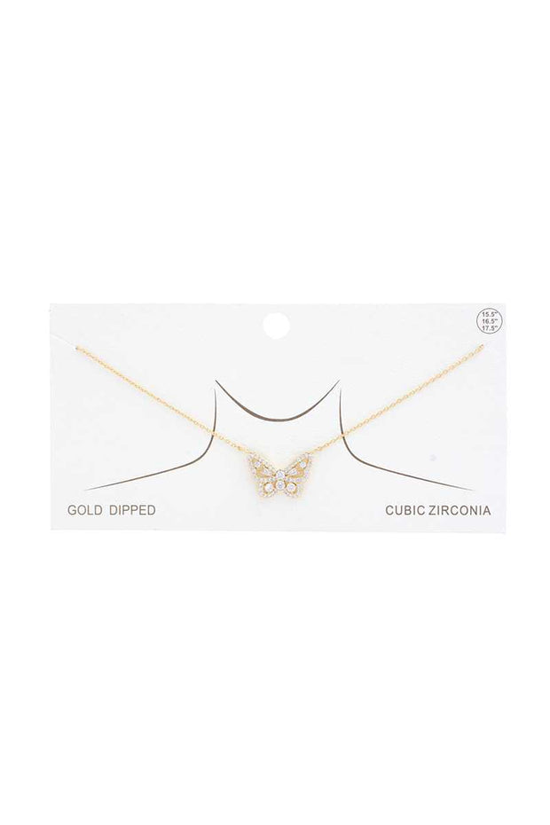 Rhinestone Butterfly Charm Gold Dipped Necklace - Fashionmj