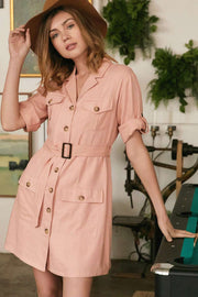 Drop Shoulder With Saist Tie Belted Dress - Fashionmj