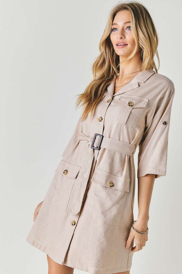 Drop Shoulder With Saist Tie Belted Dress - Fashionmj