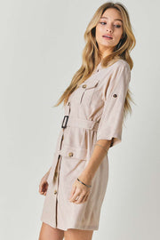 Drop Shoulder With Saist Tie Belted Dress - Fashionmj