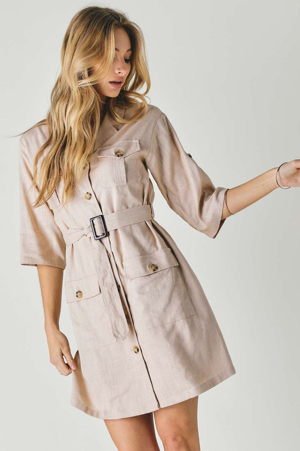 Drop Shoulder With Saist Tie Belted Dress - Fashionmj