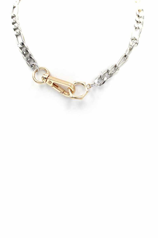 Metal Chain Two Tone Necklace - Fashionmj