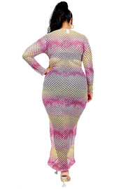 Plus See-through Gradient Fishnet Overlay Dress - Fashionmj