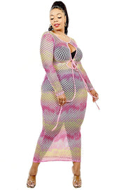 Plus See-through Gradient Fishnet Overlay Dress - Fashionmj