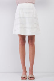 Snow-whine Striped High-waisted See-through Sheer Mesh Strips Cut-ins A-line Mini Skirt