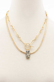 Oval Stone Toggle Clasp Layered Necklace - Fashionmj