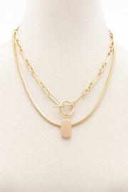 Oval Stone Toggle Clasp Layered Necklace - Fashionmj