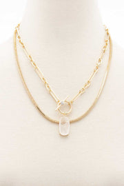 Oval Stone Toggle Clasp Layered Necklace - Fashionmj