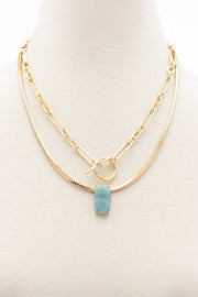 Oval Stone Toggle Clasp Layered Necklace - Fashionmj