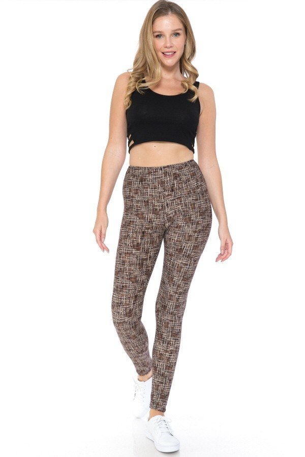 Yoga Style Banded Lined Multi Printed Knit Legging With High Waist - Fashionmj