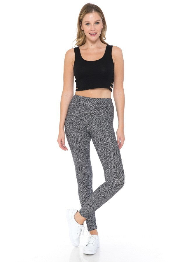 Yoga Style Banded Lined Multi Printed Knit Legging With High Waist - Fashionmj