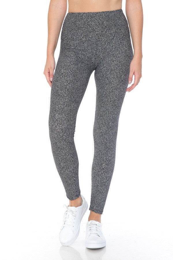 Yoga Style Banded Lined Multi Printed Knit Legging With High Waist - Fashionmj