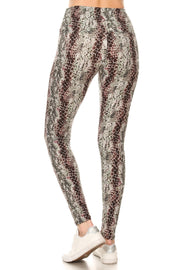 Yoga Style Banded Lined Snakeskin Printed Knit Legging With High Waist. - Fashionmj