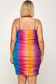 Plus Size Rainbow Ombre Print Cami Dress - Fashionmj